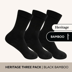 Heritage Crew Socks in black bamboo, 3 pack, offering breathability and comfort for everyday wear.