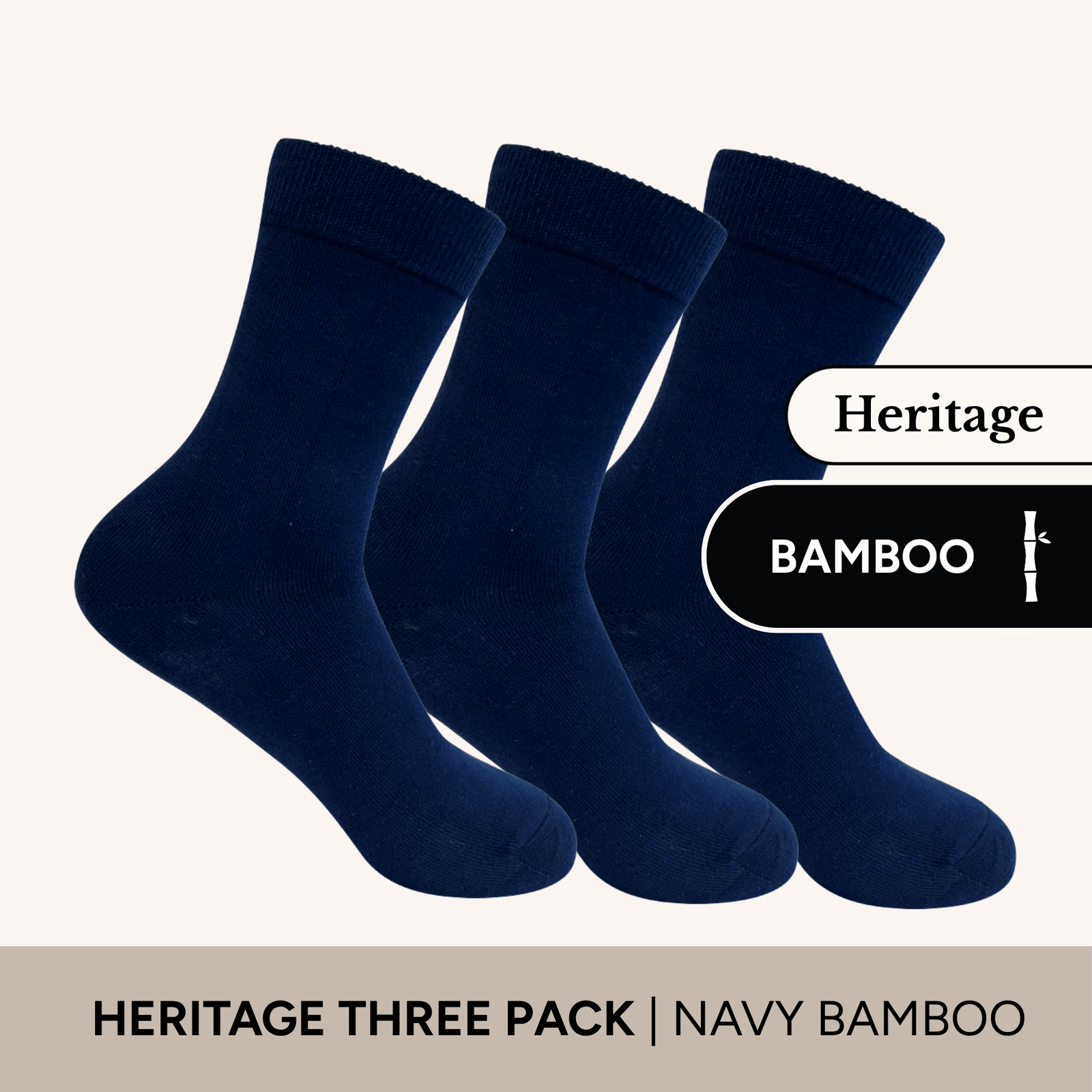 Heritage Crew Socks in black bamboo, 3 pack, offering breathability and comfort for everyday wear.