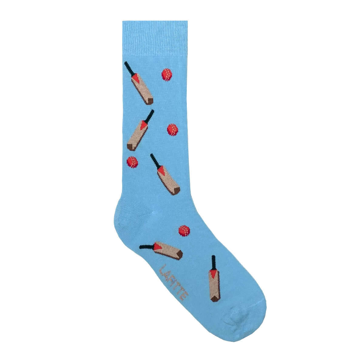 Cricket Crew Socks. Light blue cotton novelty socks with cricket designs