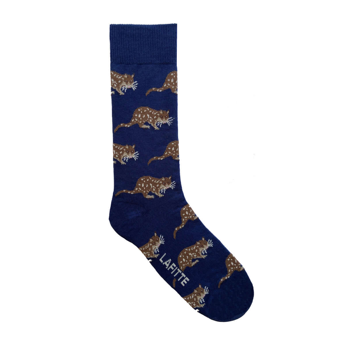 Quoll Crew Socks. Navy cotton socks with Australian quoll animal pattern