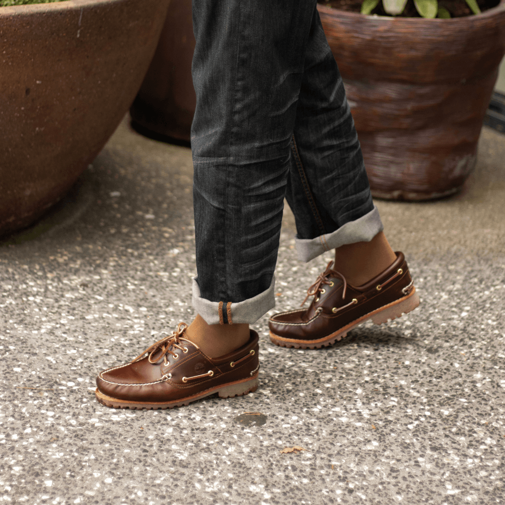 Heritage Crew Socks in mocha cotton from the Lafitte Heritage range, showcasing a breathable and comfortable design.