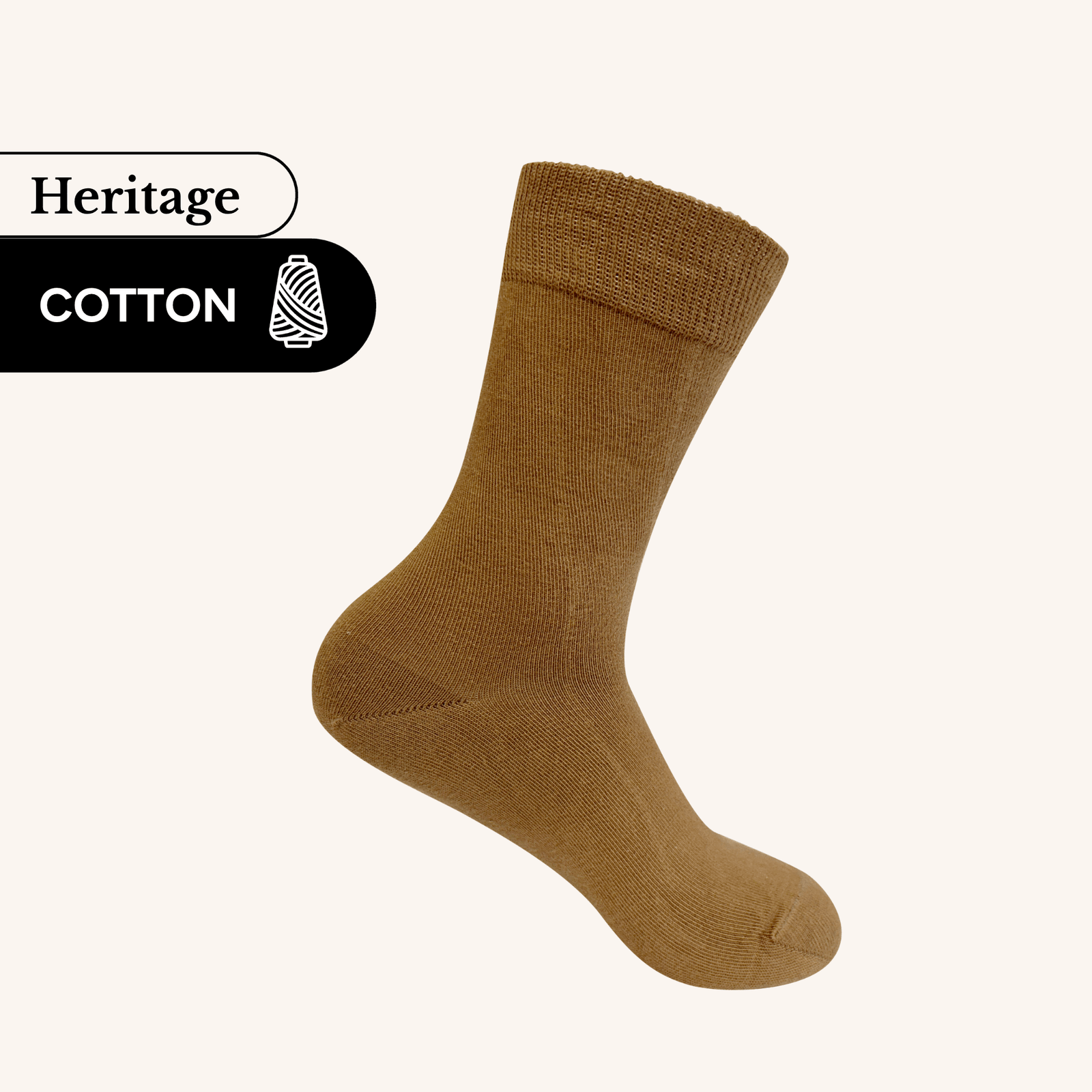 Heritage Crew Socks in mocha cotton from the Lafitte Heritage range, showcasing a breathable and comfortable design.