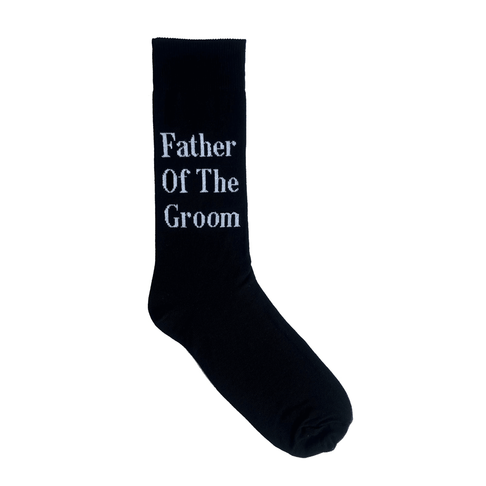 Father of the Groom Wedding Crew Socks. Black cotton wedding socks with father of the groom text for men
