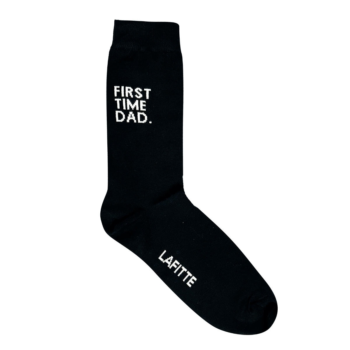 First time Dad Crew Socks. Black cotton socks for new dads with first time dad text