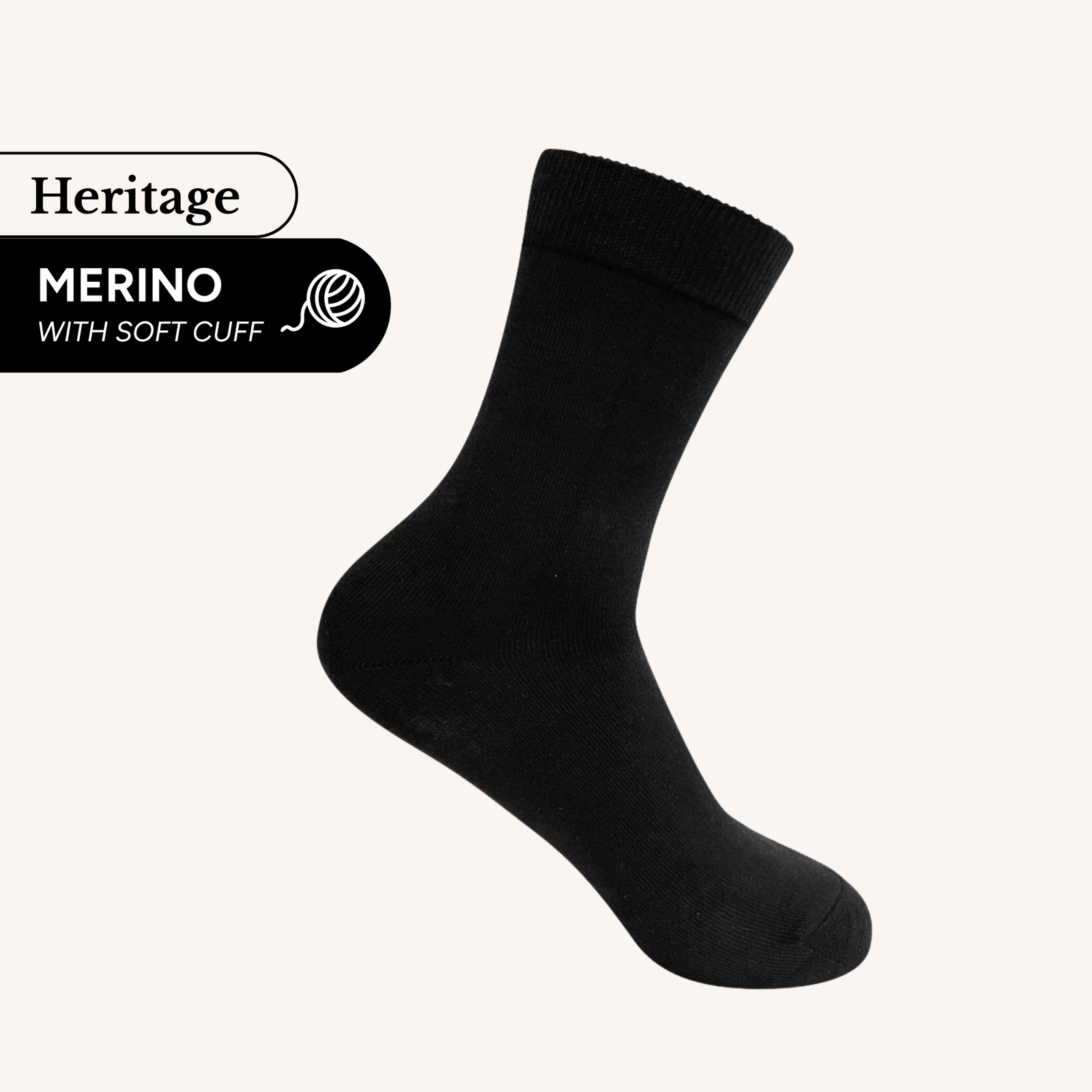 Heritage Crew Socks with Soft Cuff | Merino | AUSTRALIAN MADE | Black