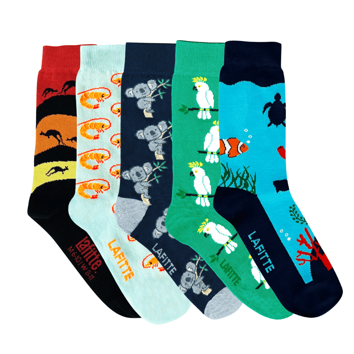 Novelty Australiana Crew Socks | Cotton | 5 Pack