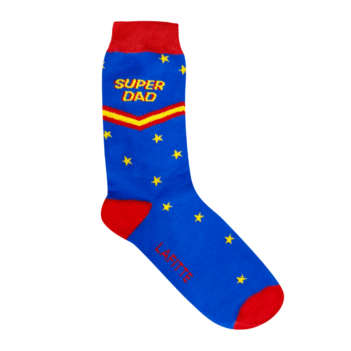 Super Dad Crew Socks. Blue red and yellow super dad cotton socks