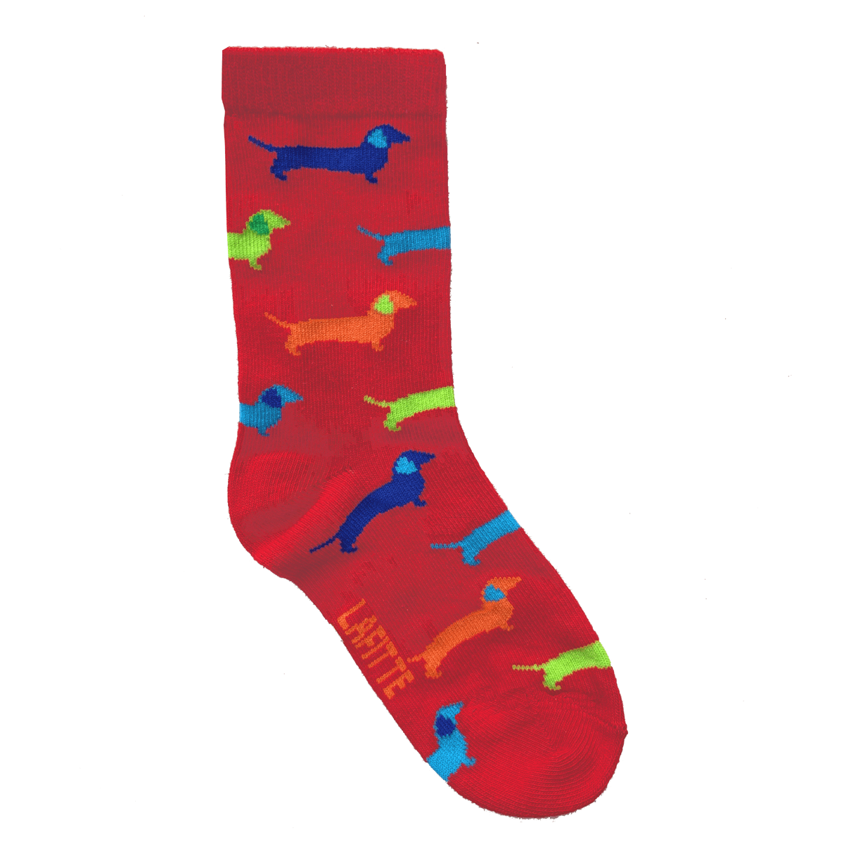 red cotton socks for kids with coloured sausage dogs au