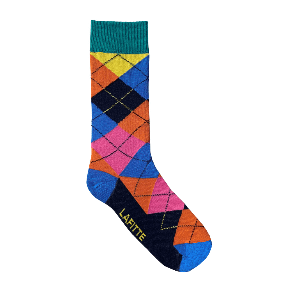 Argyle Crew Socks. Multicoloured cotton socks with classic argyle diamond pattern