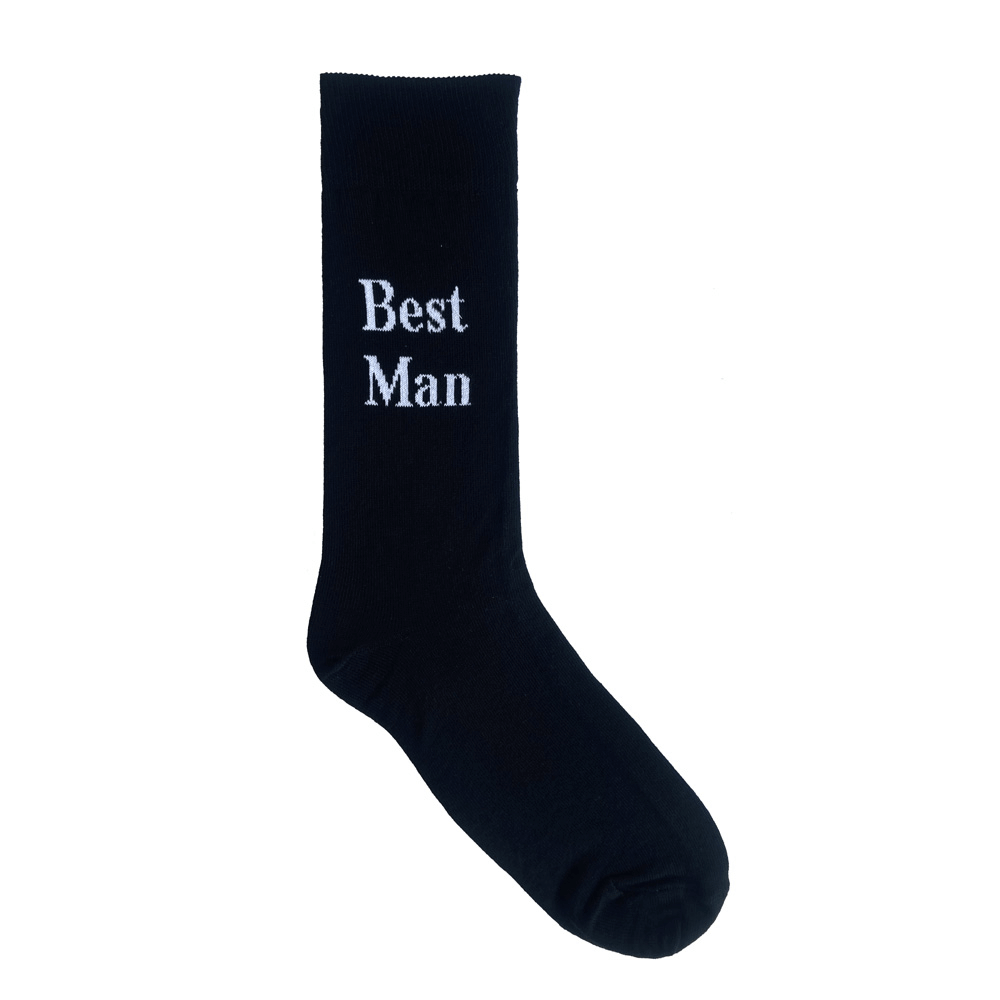 Best Man Wedding Crew Socks. Black cotton wedding socks with best man text for men