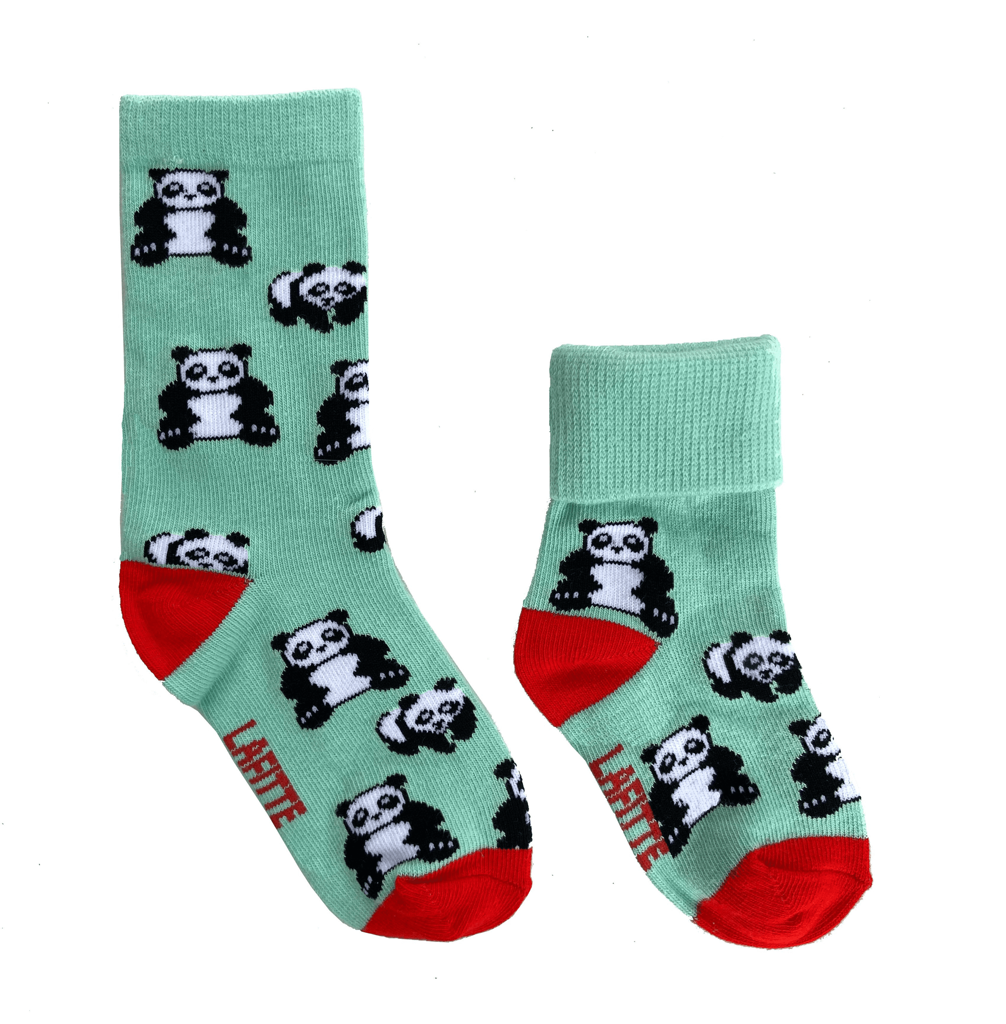 cotton kids socks green with pandas au