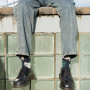 Man wearing koala crew socks in navy cotton