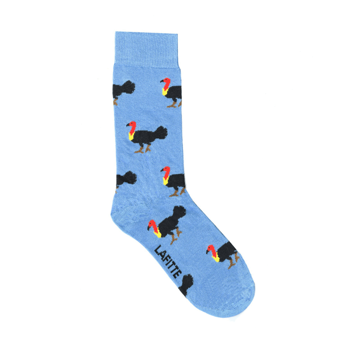 Brush Turkey Crew Socks. Blue cotton crew socks with brush turkey design