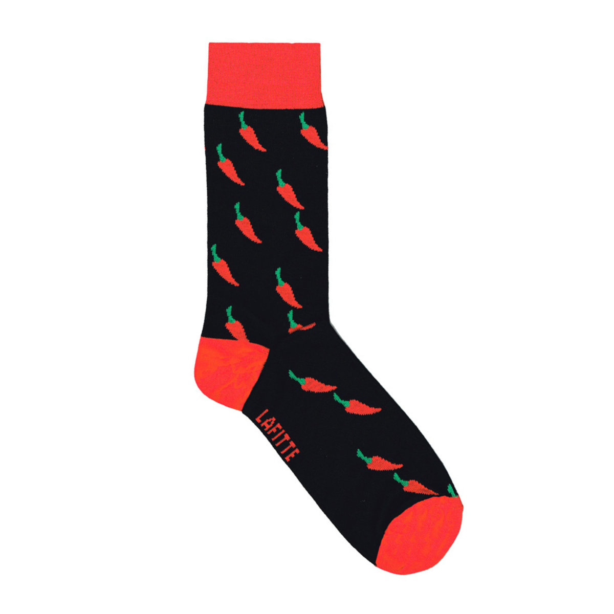 mens cotton crew socks black with red chillis aus