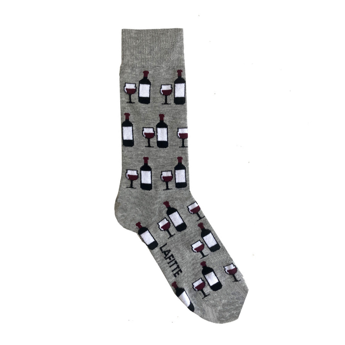 mens cotton grey crew socks with wine bottles and glasses aus