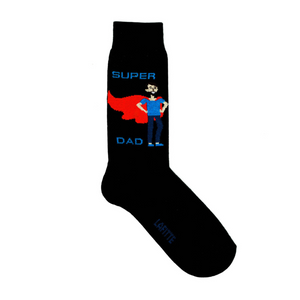 black mens cotton crew socks with super dad picture and wording aus