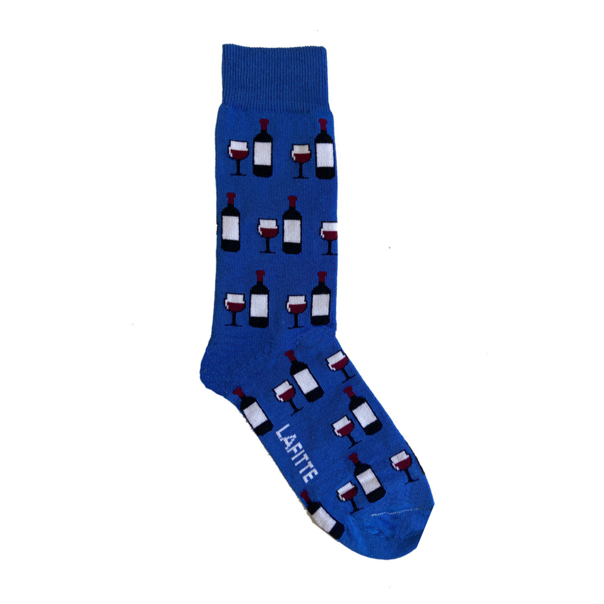 mens blue cotton crew socks with wine bottles and glasses aus