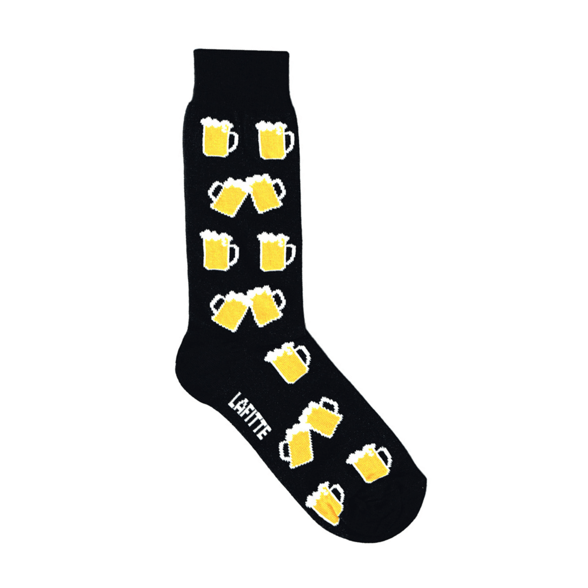 Beer crew socks. Black cotton crew socks with beer mug design