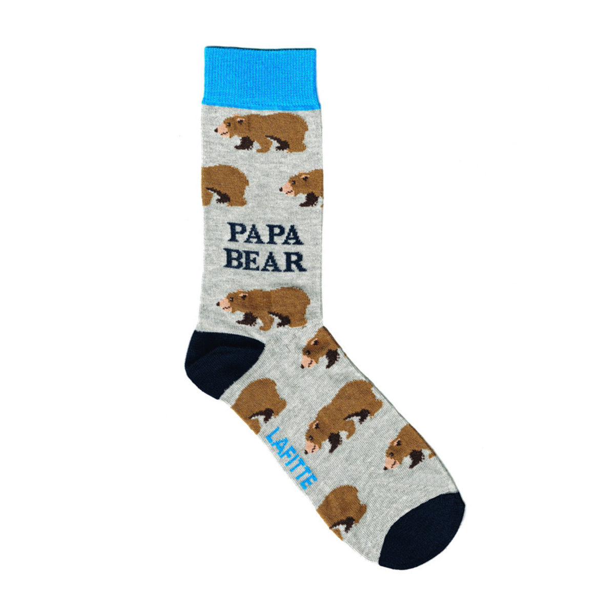 grey mens crew socks cotton with brown bears and blue cuff aus