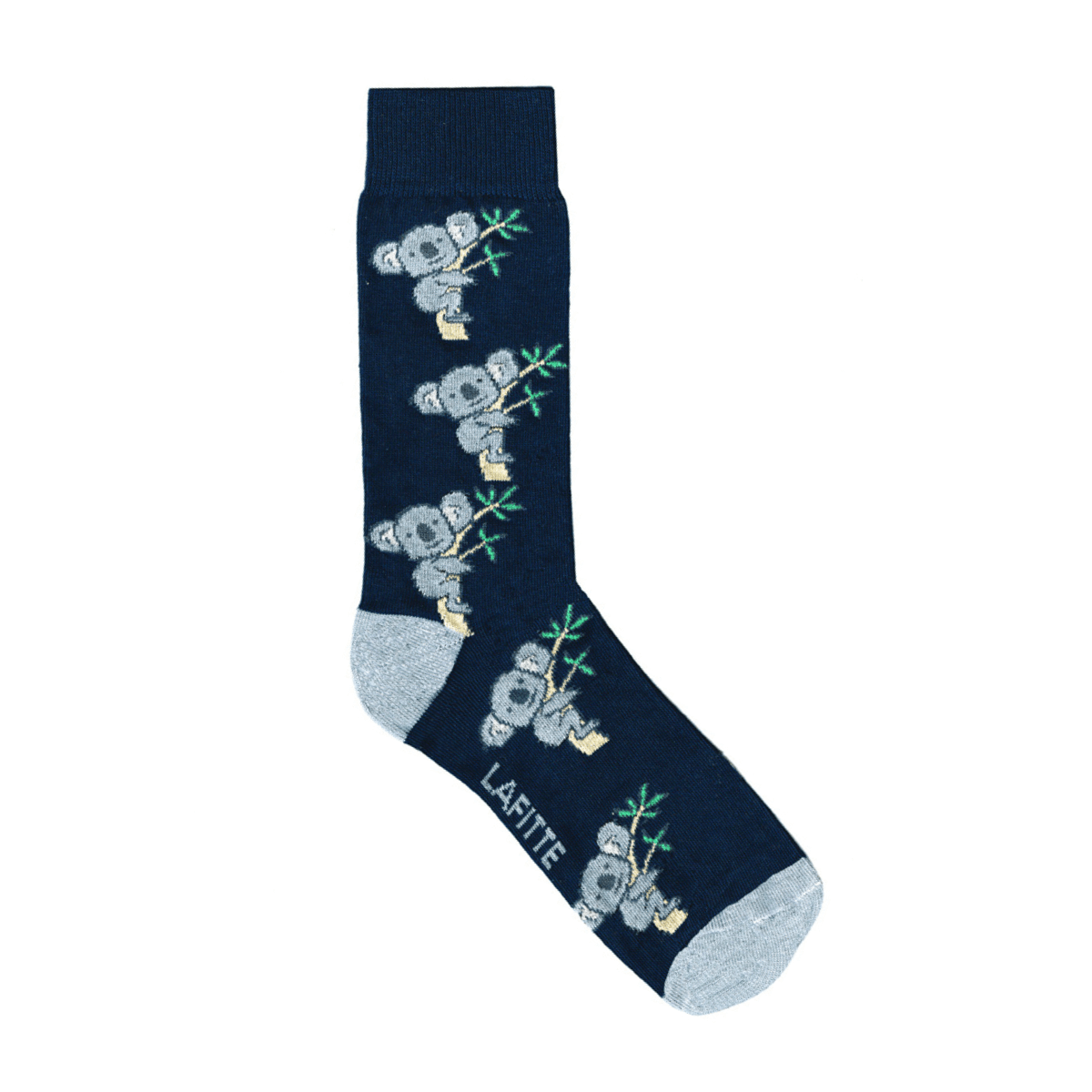 Koala Crew socks. Navy cotton crew socks with koala design