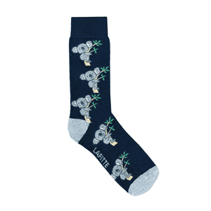 Koala Crew socks. Navy cotton crew socks with koala design