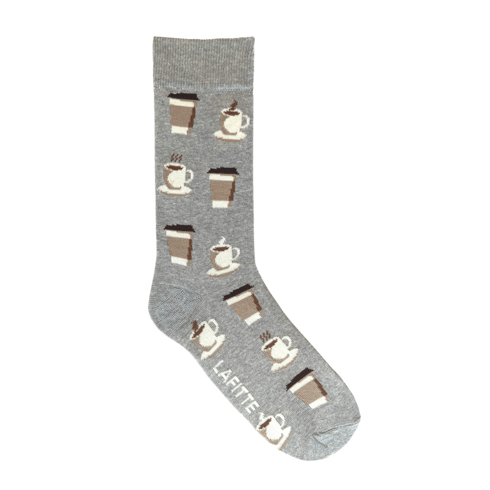 cotton crew socks for women and men grey base with coffee images aus