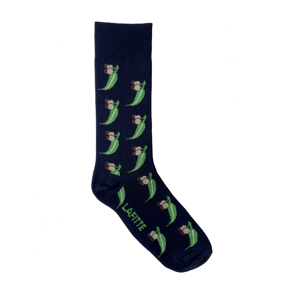 Gumnut Crew Socks. Navy cotton socks with gumnut design